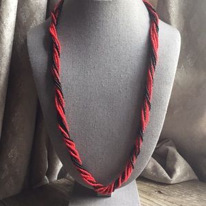 vintage seed bead twisted torsade black and red